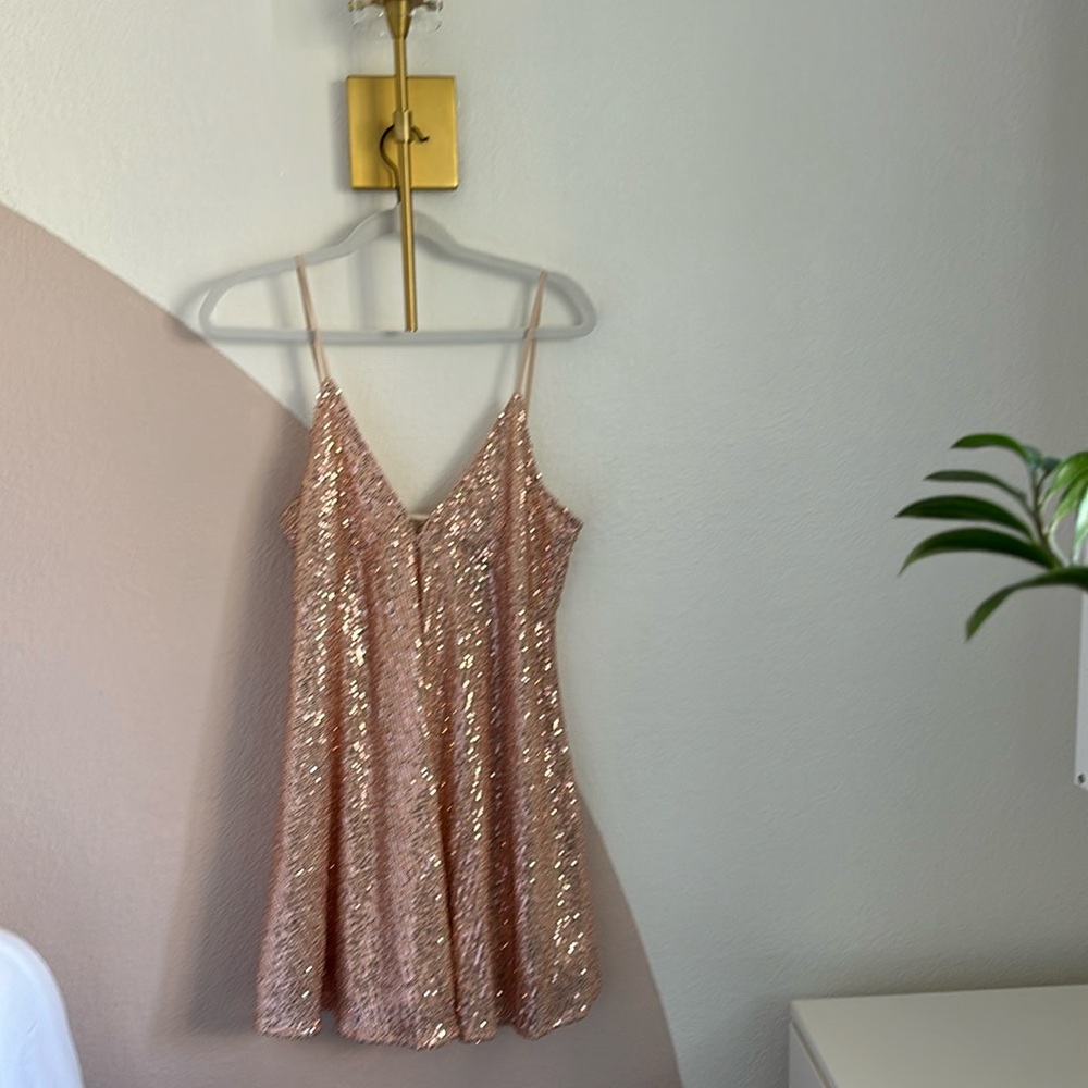 NWT in loom sequin rose gold dress size M